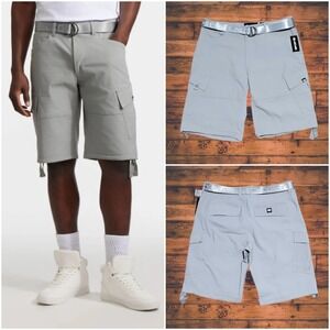 NEW Ecko Unltd Mens Tech Recon Go Cargo Shorts Size 36 Griffin‎ Gray Belted Logo